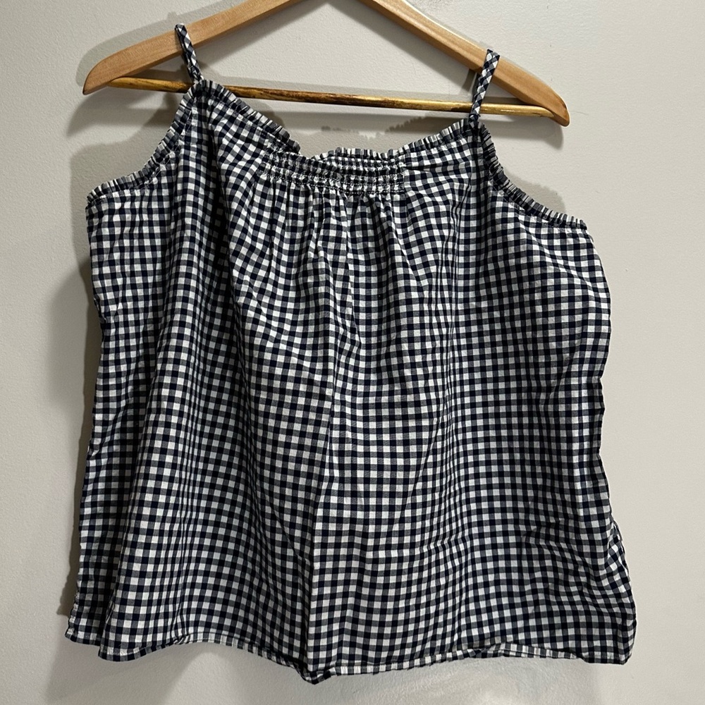 Draper James & Lands End Women's 18 XL Tank Top Navy Blue White Gingham Ruffle